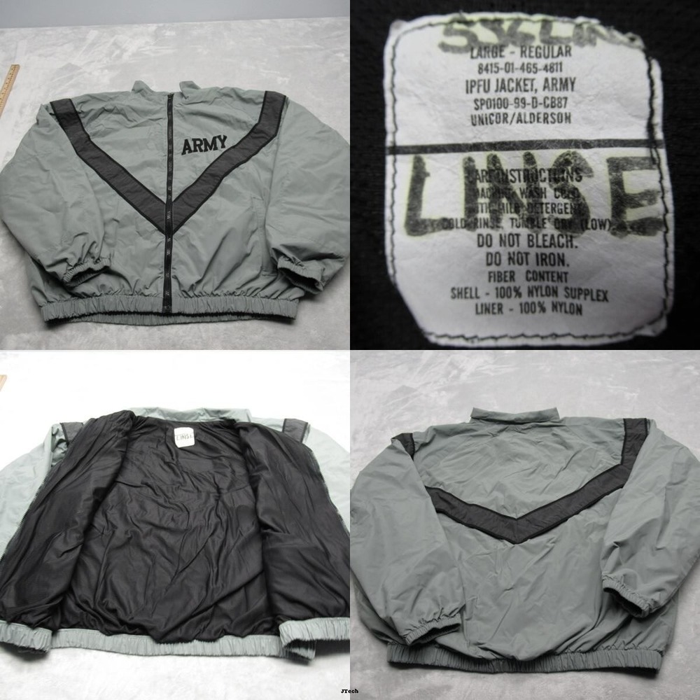Army IPFU Jacket Men Large Green Full Zip Pockets Raglan Sleeve Windbreaker
